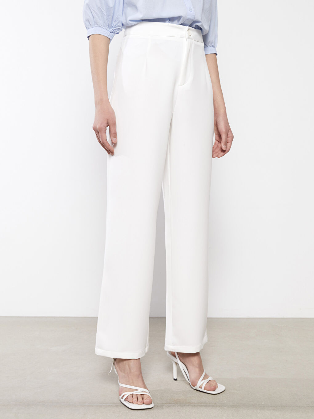 Beyaz Kadın Rahat Kalıp Düz Pantolon-2