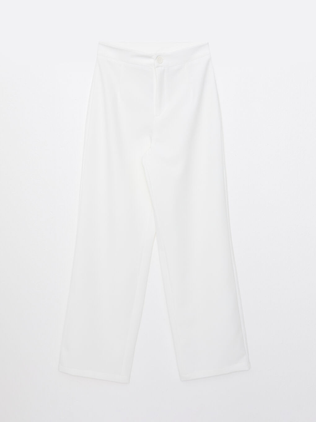 Beyaz Kadın Rahat Kalıp Düz Pantolon-5