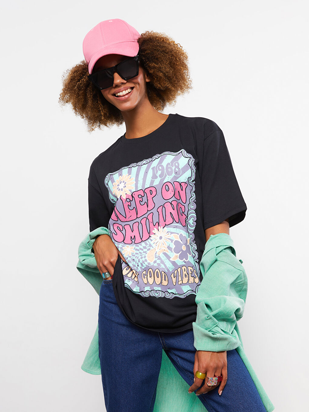 Футболка с круглым вырезом, с принтом, с коротким рукавом, из хлопка, для женщин-1