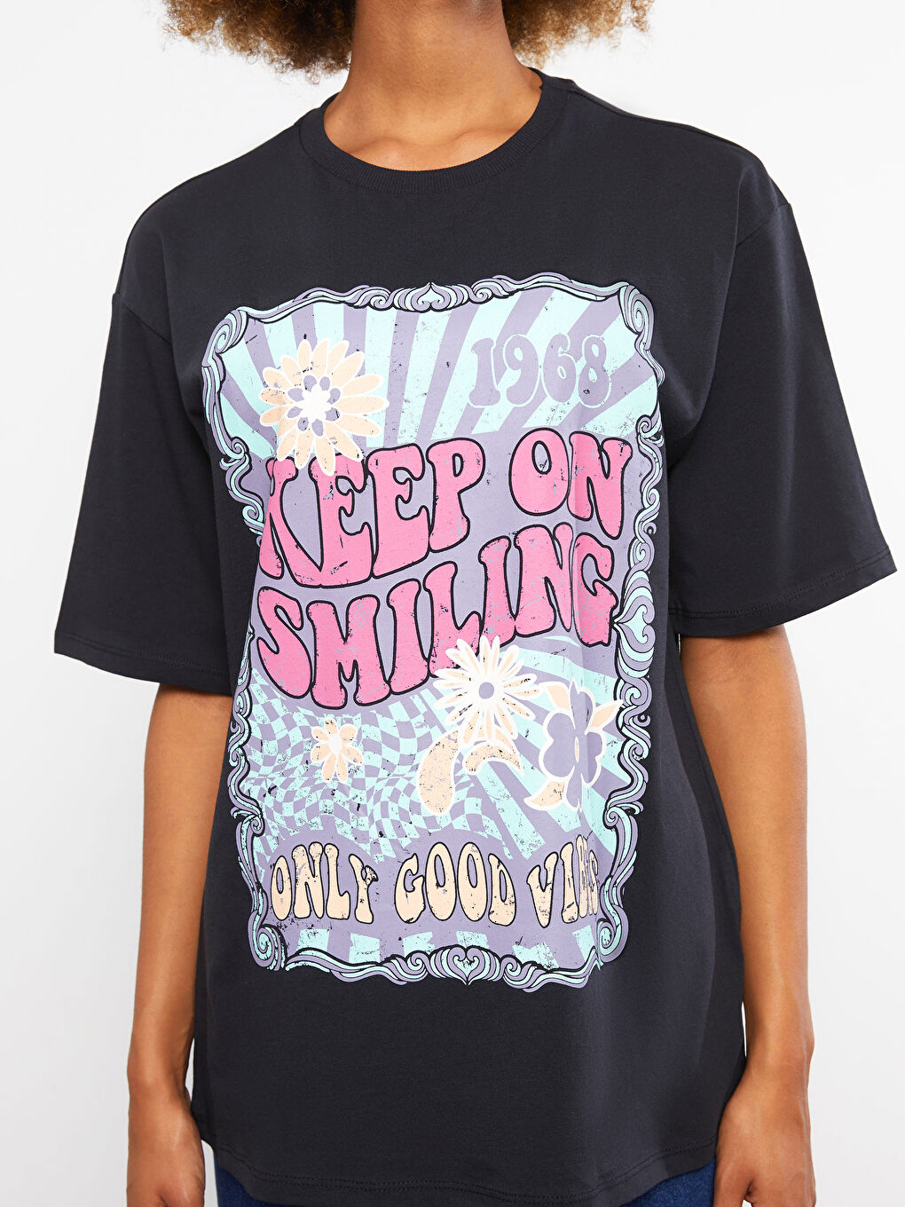 Футболка с круглым вырезом, с принтом, с коротким рукавом, из хлопка, для женщин-2