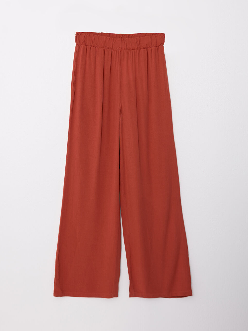 Kahverengi Beli Lastikli Rahat Kalıp Düz Viskon Kadın Pantolon