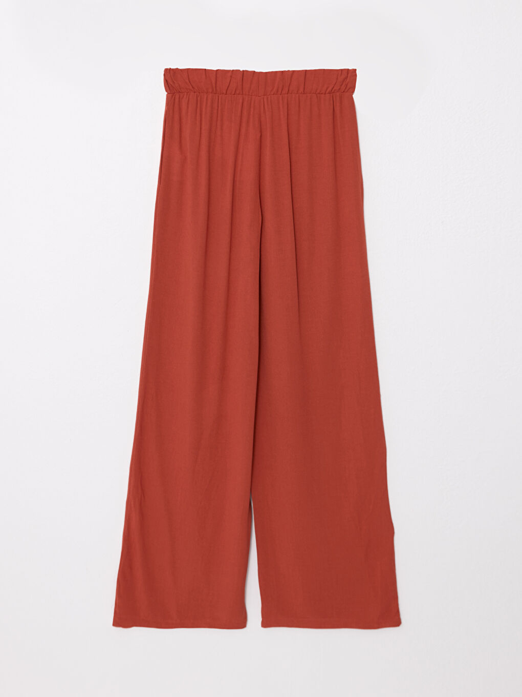 Kahverengi Beli Lastikli Rahat Kalıp Düz Viskon Kadın Pantolon-1