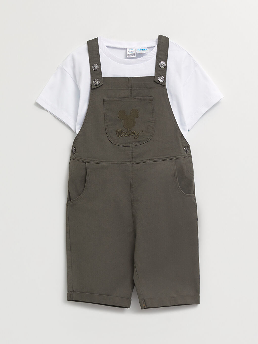 Crew Neck Short Sleeve Mickey Mouse Printed Baby Boy T-Shirt and Salopet 2-Pack Set-1