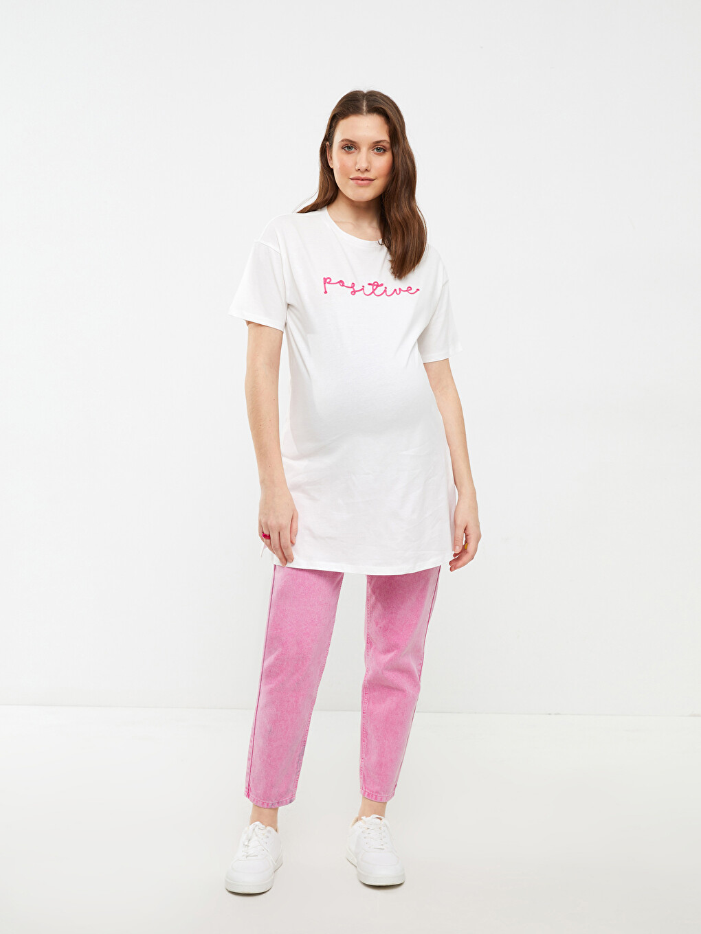 Crew Neck Printed Short Sleeve Cotton Maternity Tunic