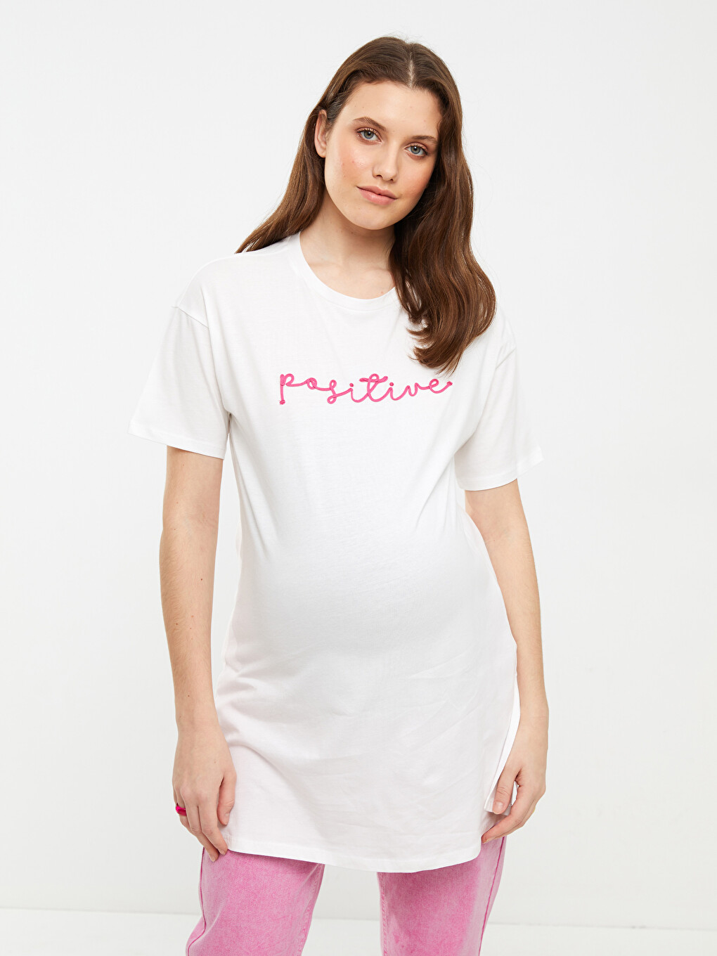 Crew Neck Printed Short Sleeve Cotton Maternity Tunic-2