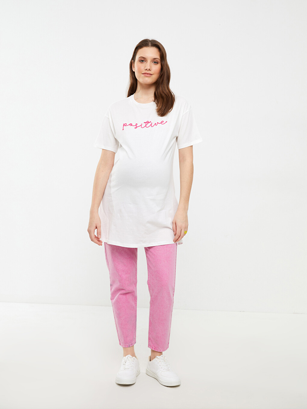 Crew Neck Printed Short Sleeve Cotton Maternity Tunic-3