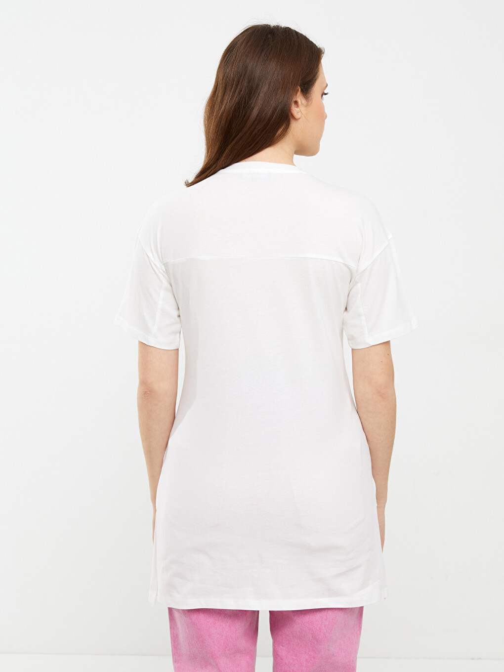 Crew Neck Printed Short Sleeve Cotton Maternity Tunic-5