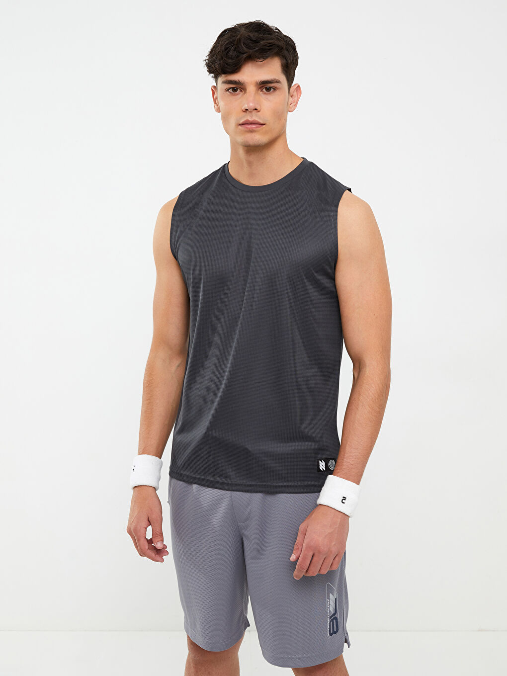 Gri Bisiklet Yaka Erkek Kolsuz Tişört-4