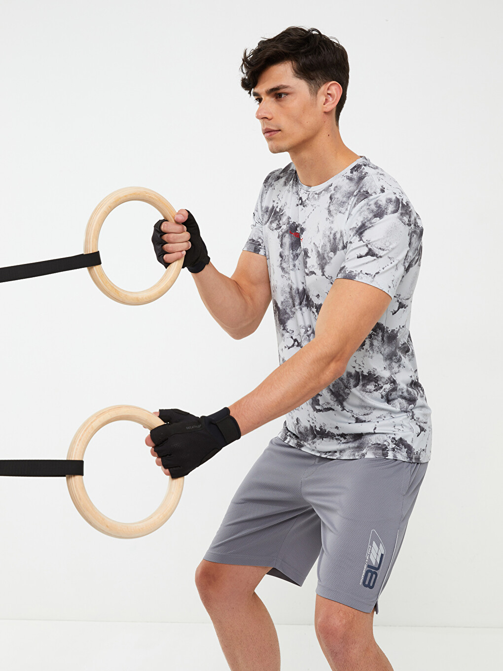 Crew Neck Short Sleeve Patterned Men's Sports T-Shirt