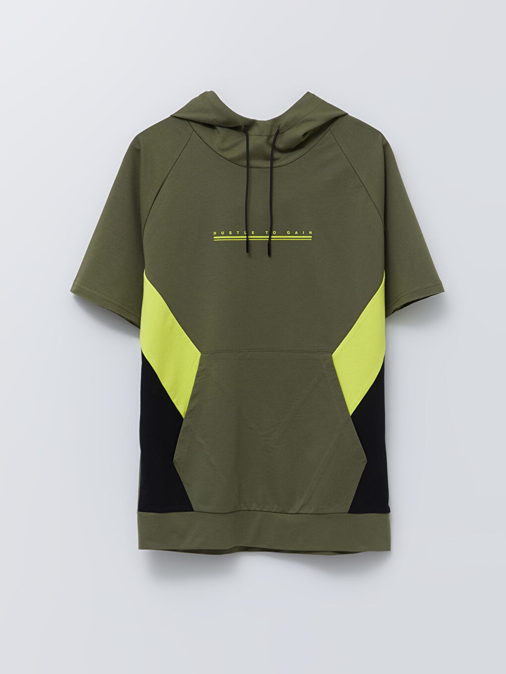 Yeşil Kısa Kollu Baskılı Erkek Spor Hoodie