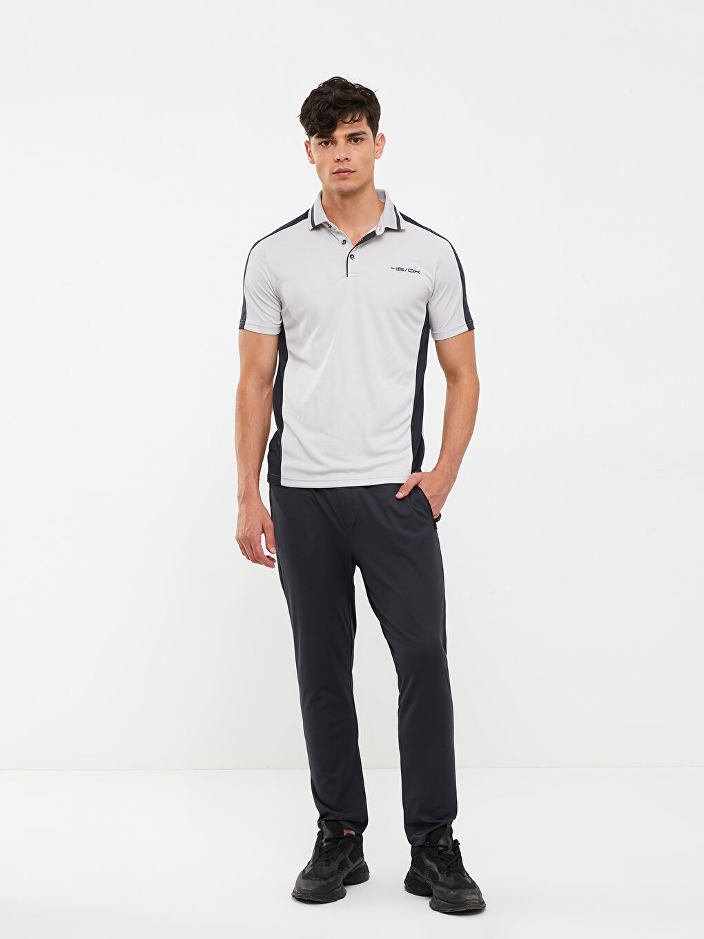 Gri Polo Yaka Kısa Kollu Erkek Spor Tişört