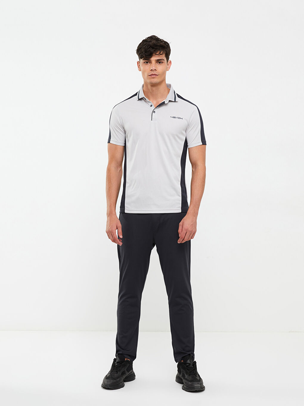 Gri Polo Yaka Kısa Kollu Erkek Spor Tişört-1
