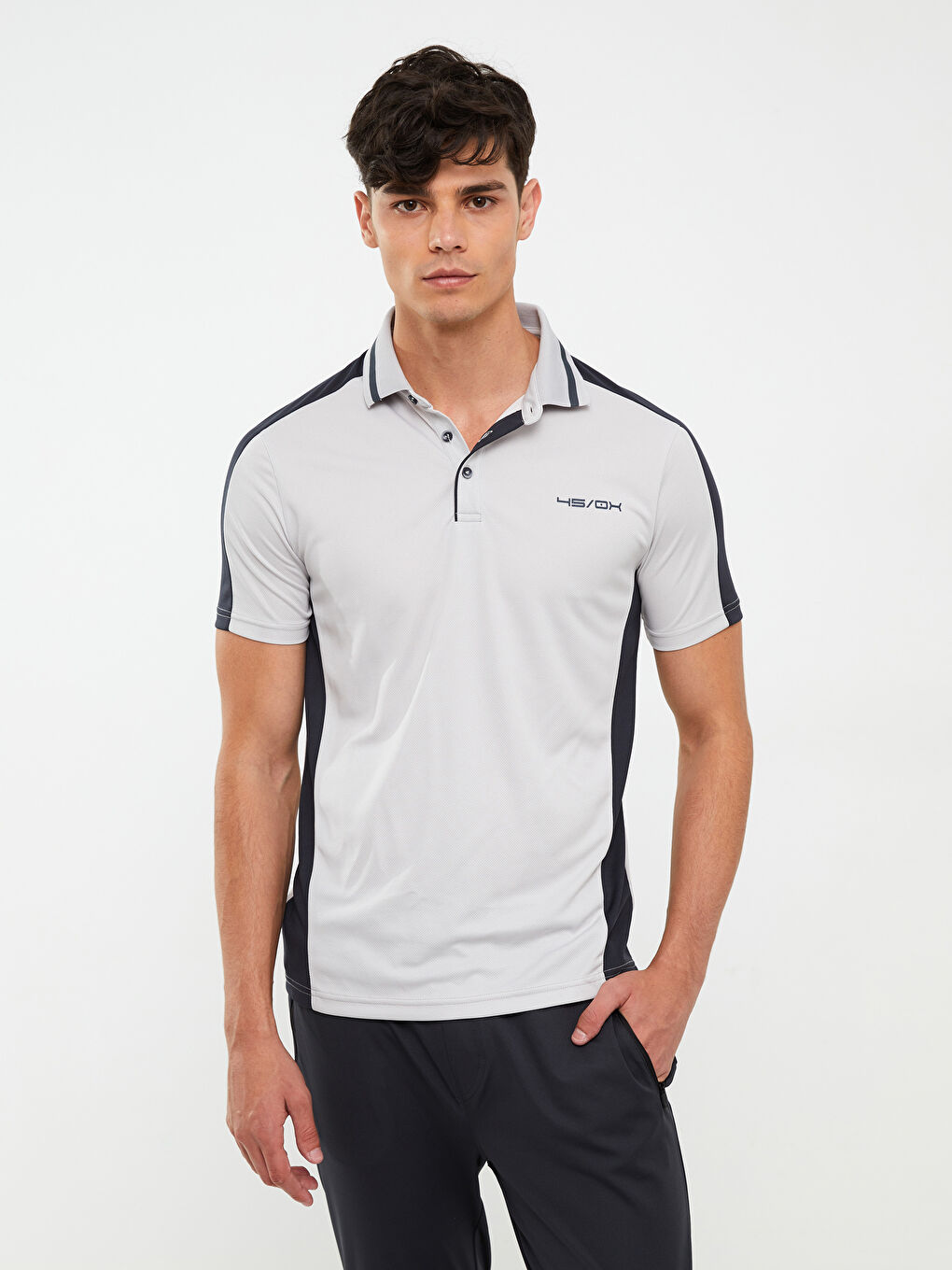 Gri Polo Yaka Kısa Kollu Erkek Spor Tişört-2