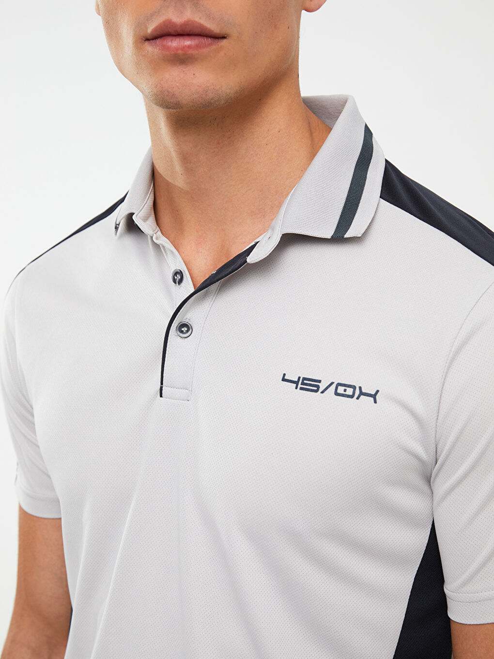 Gri Polo Yaka Kısa Kollu Erkek Spor Tişört-3