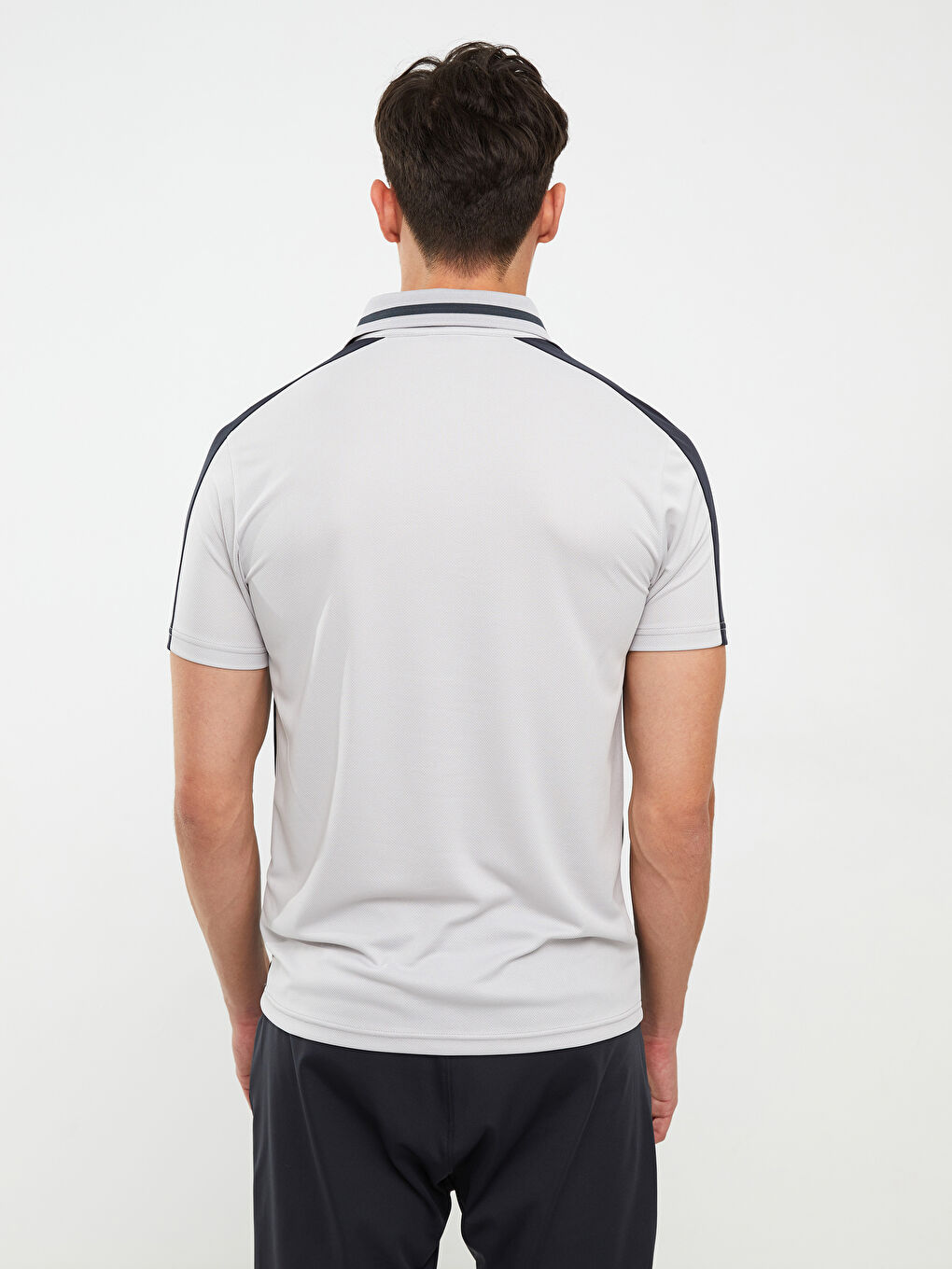 Gri Polo Yaka Kısa Kollu Erkek Spor Tişört-4