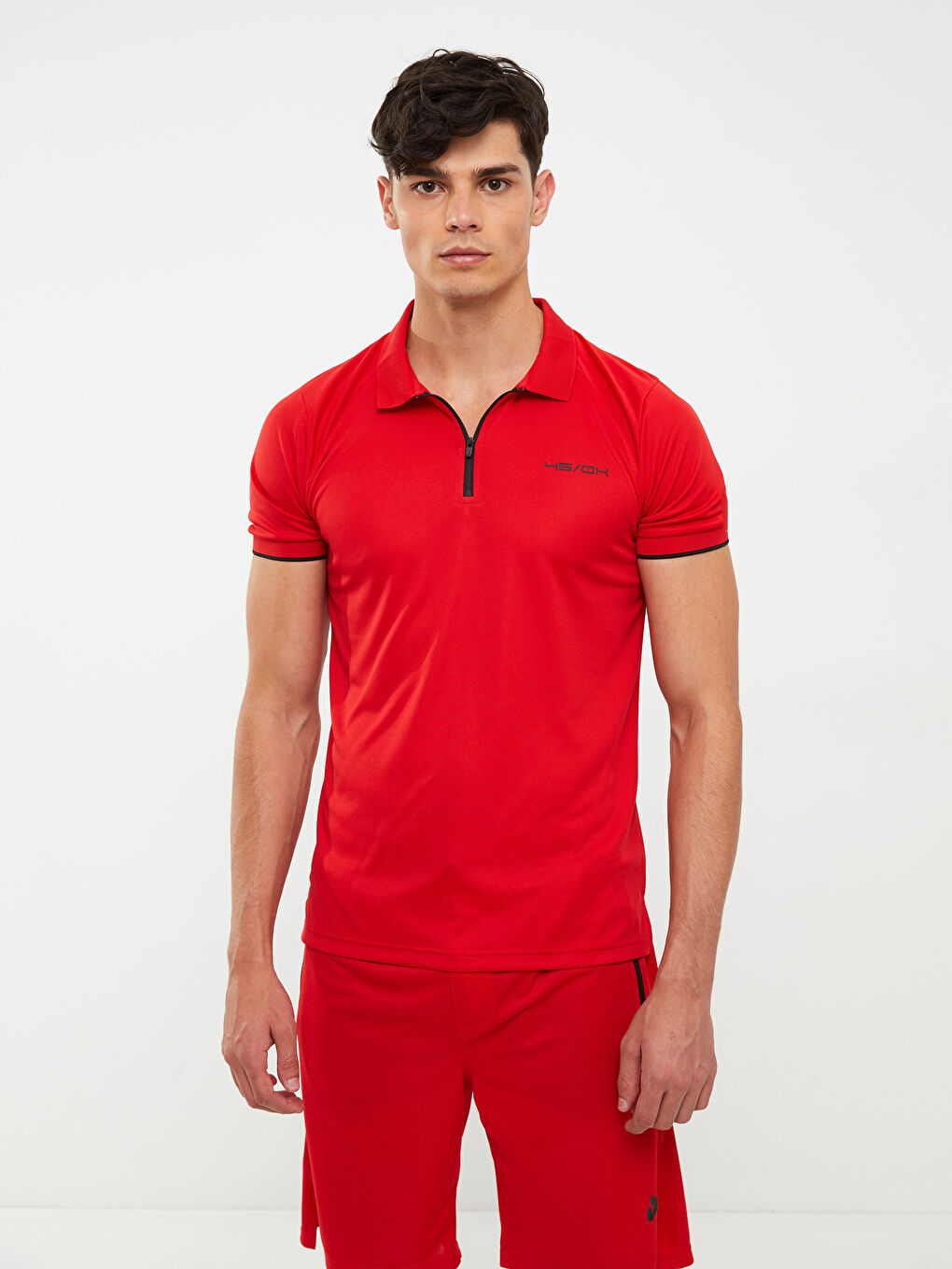 Kırmızı Polo Yaka Kısa Kollu Erkek Spor Tişört