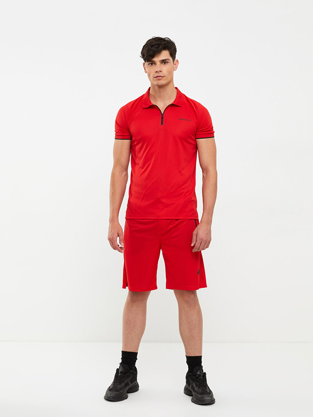 Kırmızı Polo Yaka Kısa Kollu Erkek Spor Tişört-1