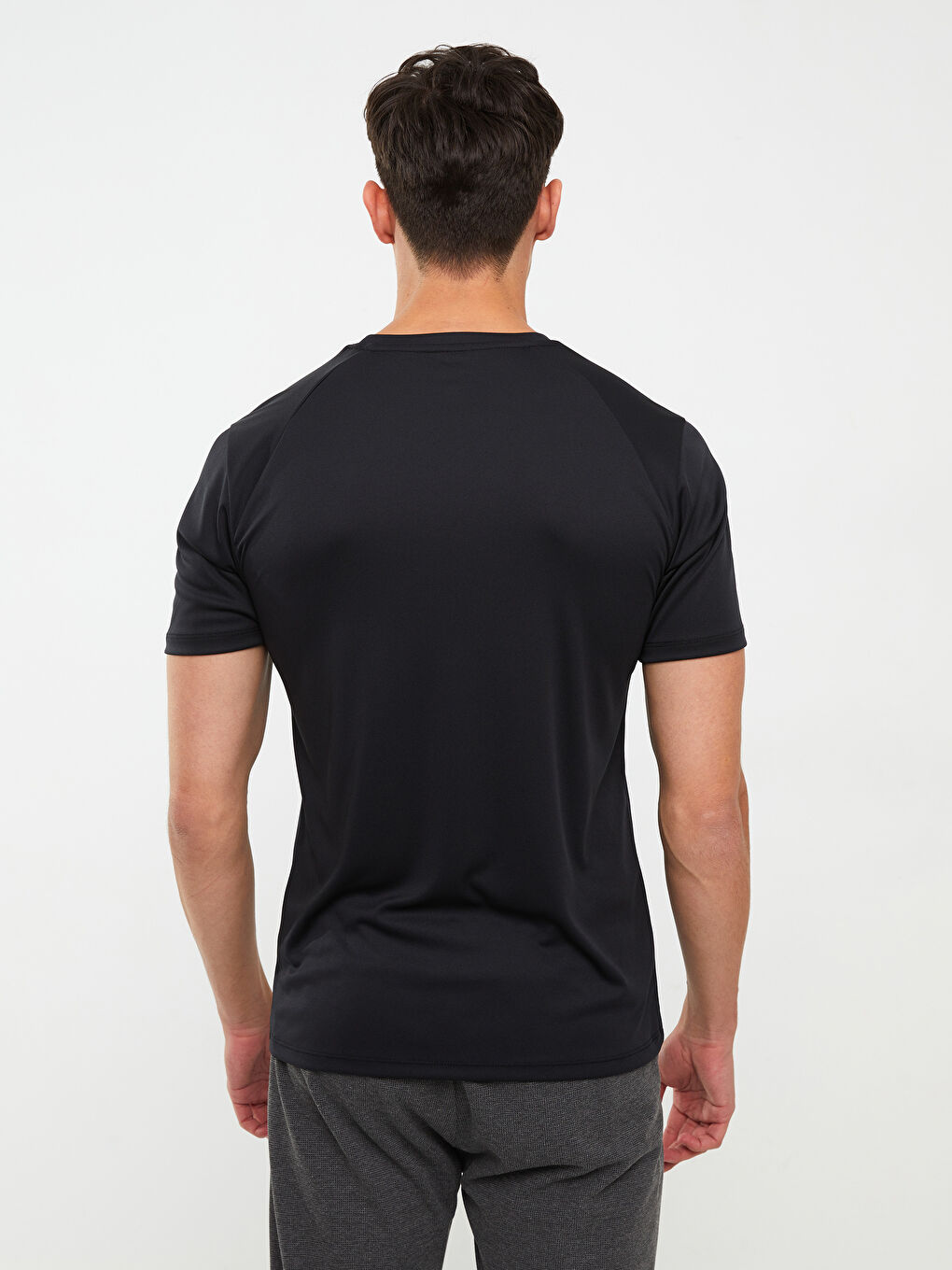 Siyah Bisiklet Yaka Kısa Kollu Baskılı Erkek Spor Tişört-4