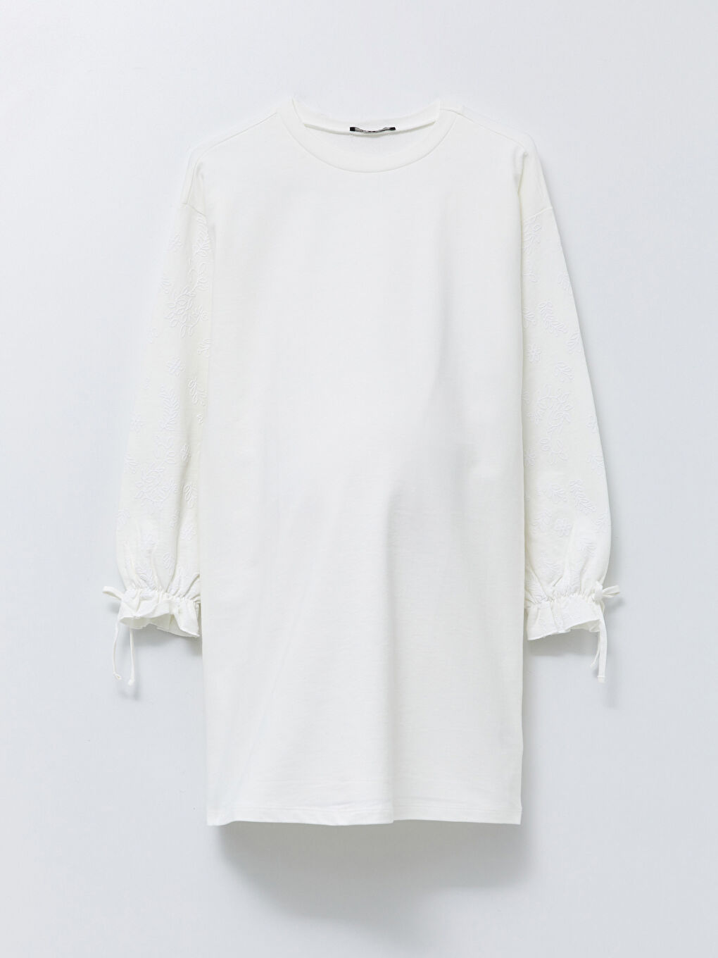 Ekru Bisiklet Yaka Nakışlı Uzun Kollu Hamile Sweatshirt Tunik-5