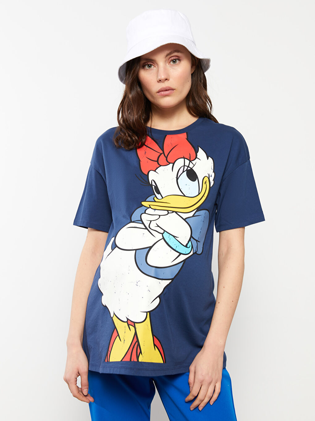 İndigo Bisiklet Yaka Daisy Duck Baskılı Kısa Kollu Pamuklu Hamile Tişört-2