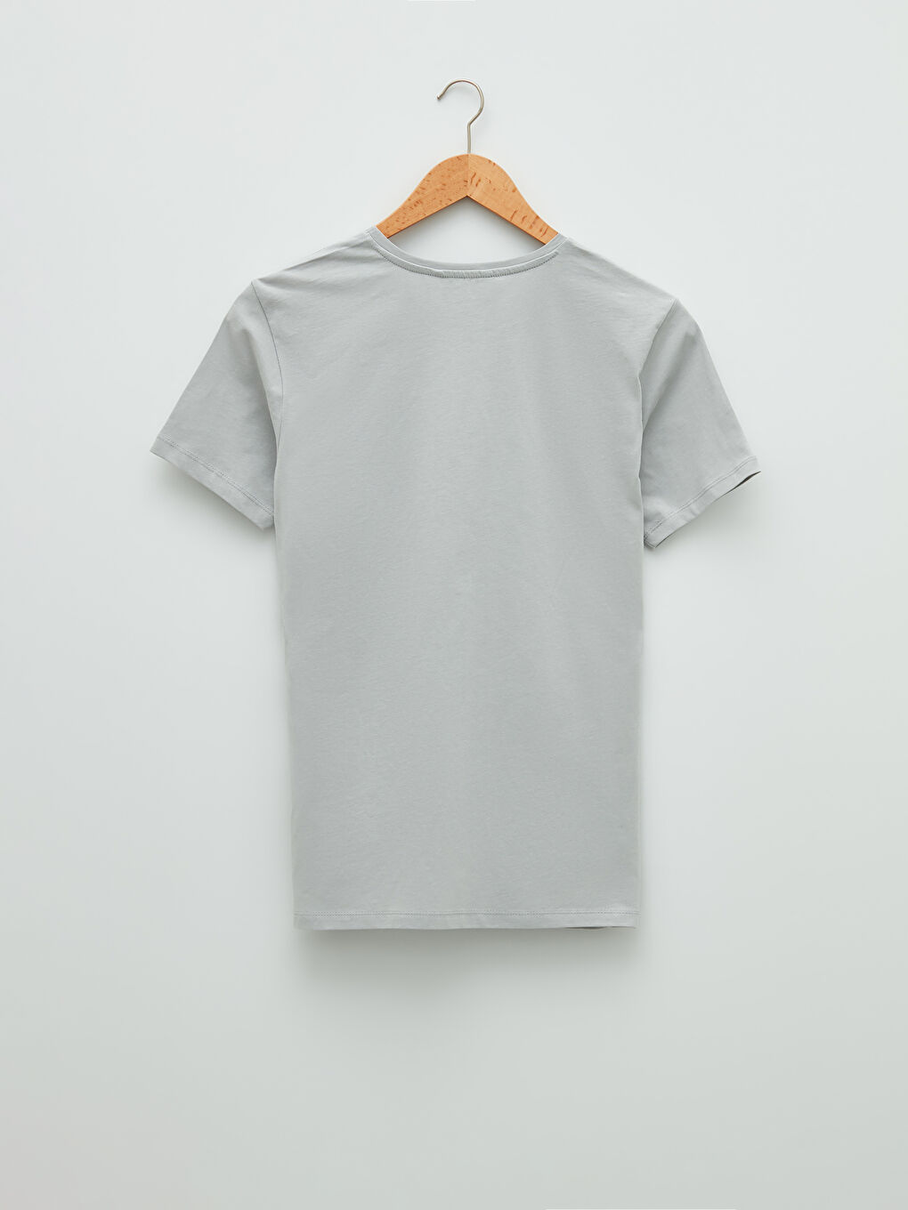 Gri Bisiklet Yaka Kısa Kollu Baskılı Penye Erkek Tişört-6