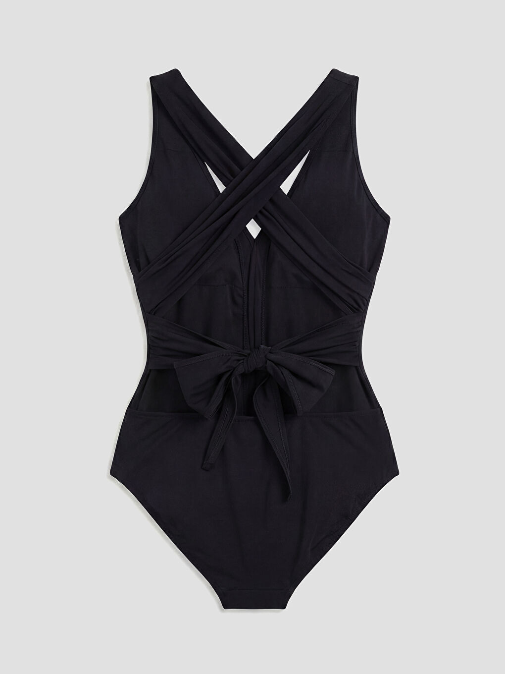 Siyah Kadın V Yaka Düz Mayo-1