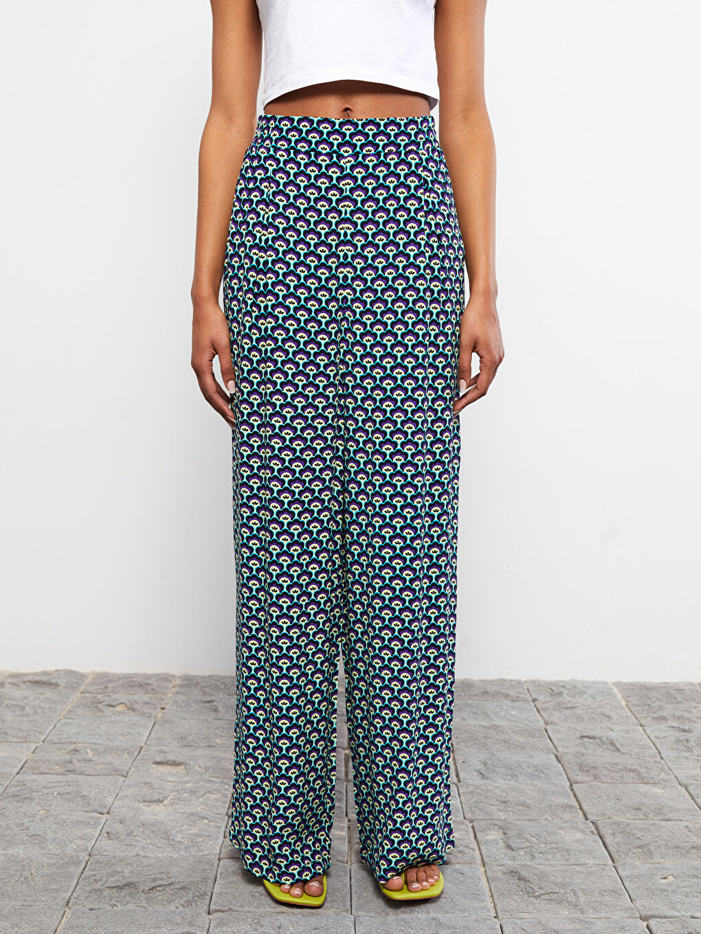 سروال نساء فيسكوز مريح بنقشة خصر مطاطي-2