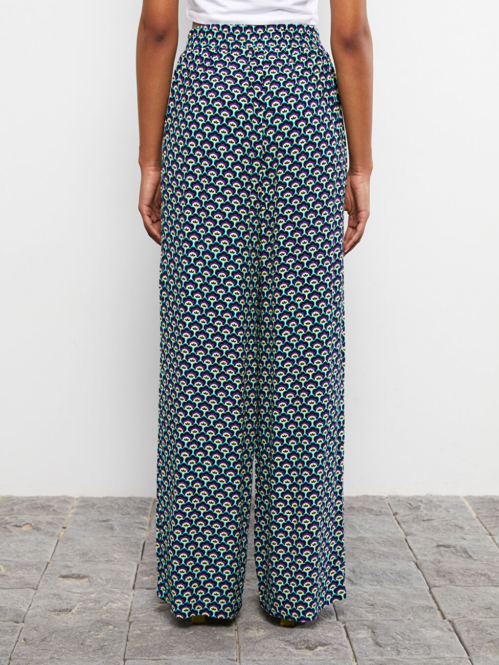 سروال نساء فيسكوز مريح بنقشة خصر مطاطي-3