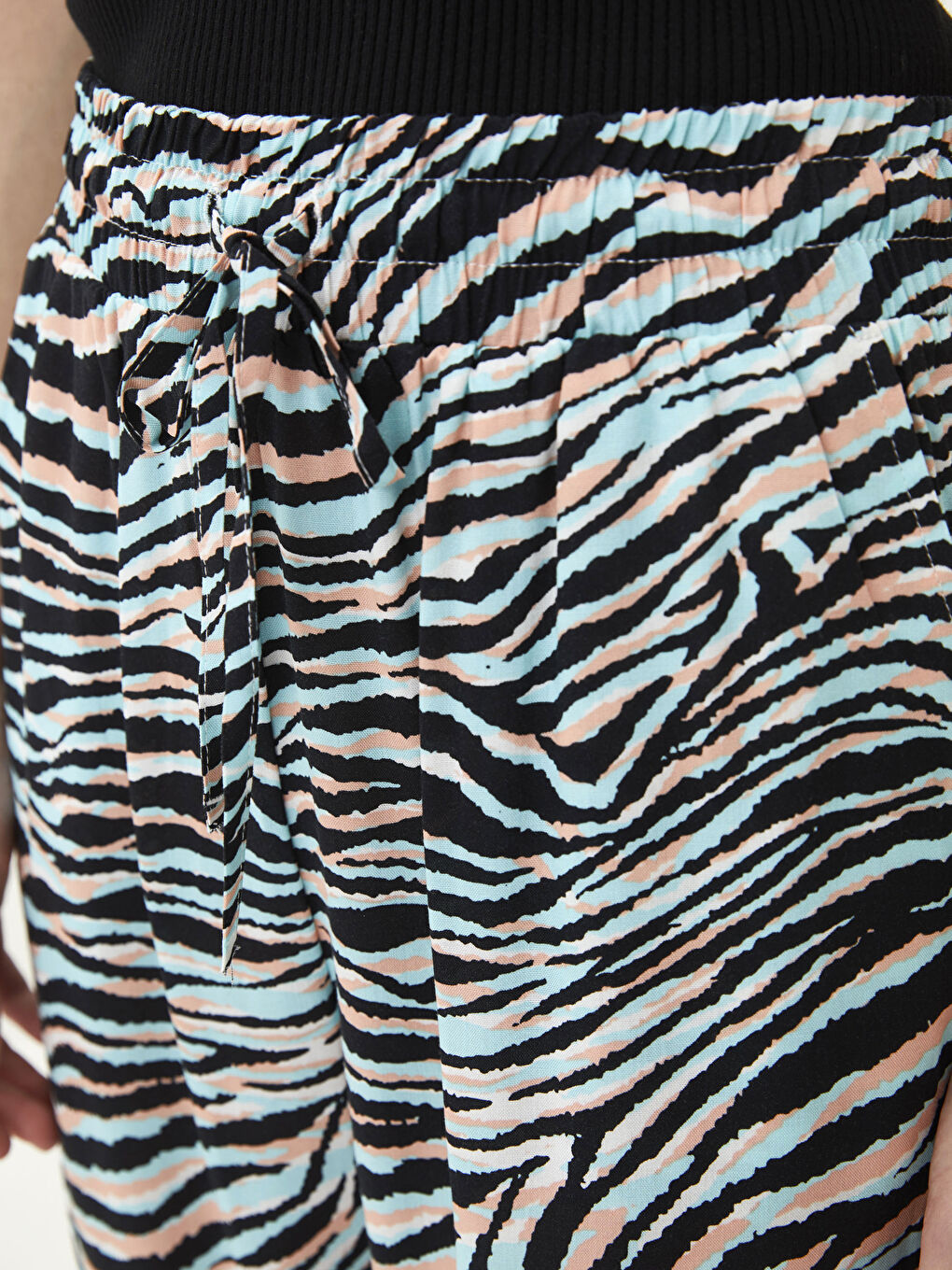 Pantalon en Popeline à Taille Élastique avec Motif et Détails de Poches pour Femmes-5