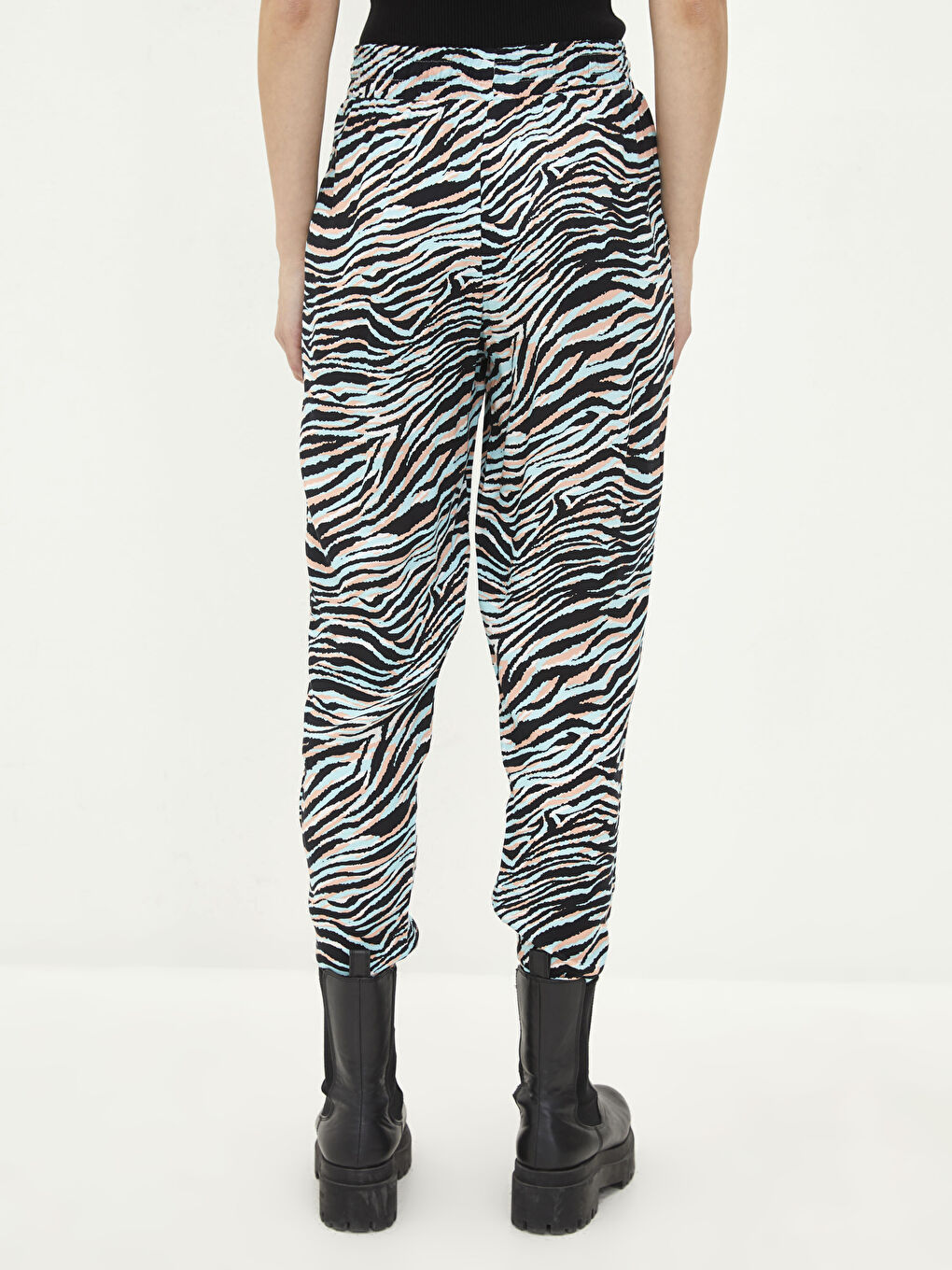 Pantalon en Popeline à Taille Élastique avec Motif et Détails de Poches pour Femmes-2