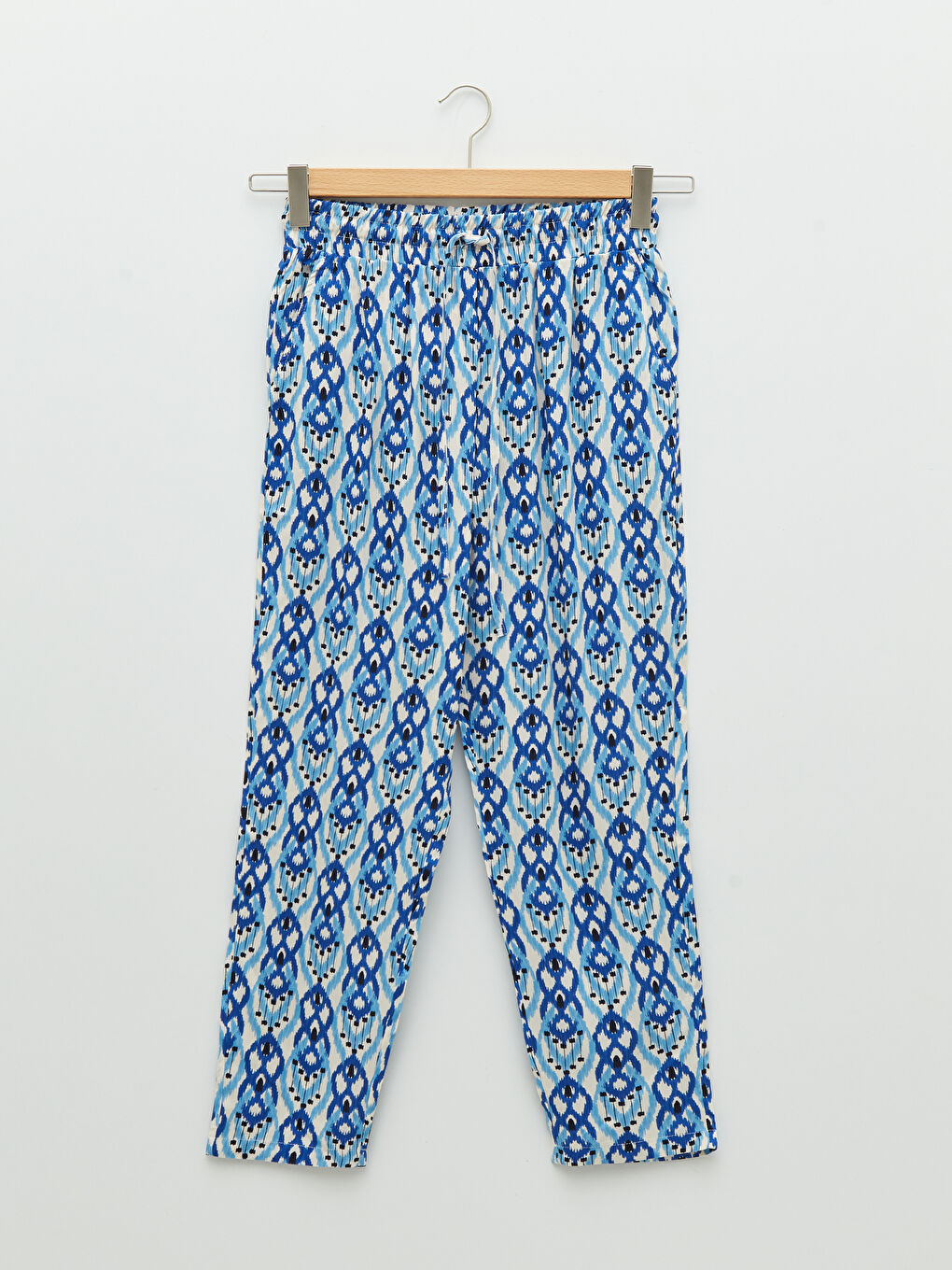 Elastic Waist Patterned Pocket Detailed Poplin Women's Trousers-5