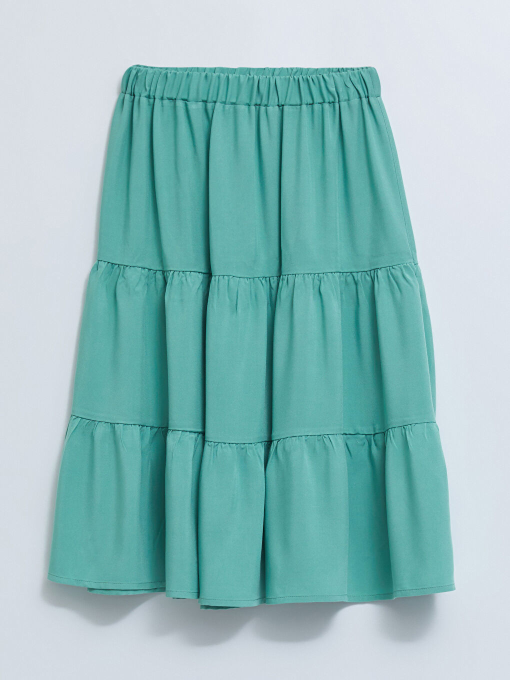 بلوزة وتنورة بناتي بياقة مربعة كم قصير بوبلين سادة-1