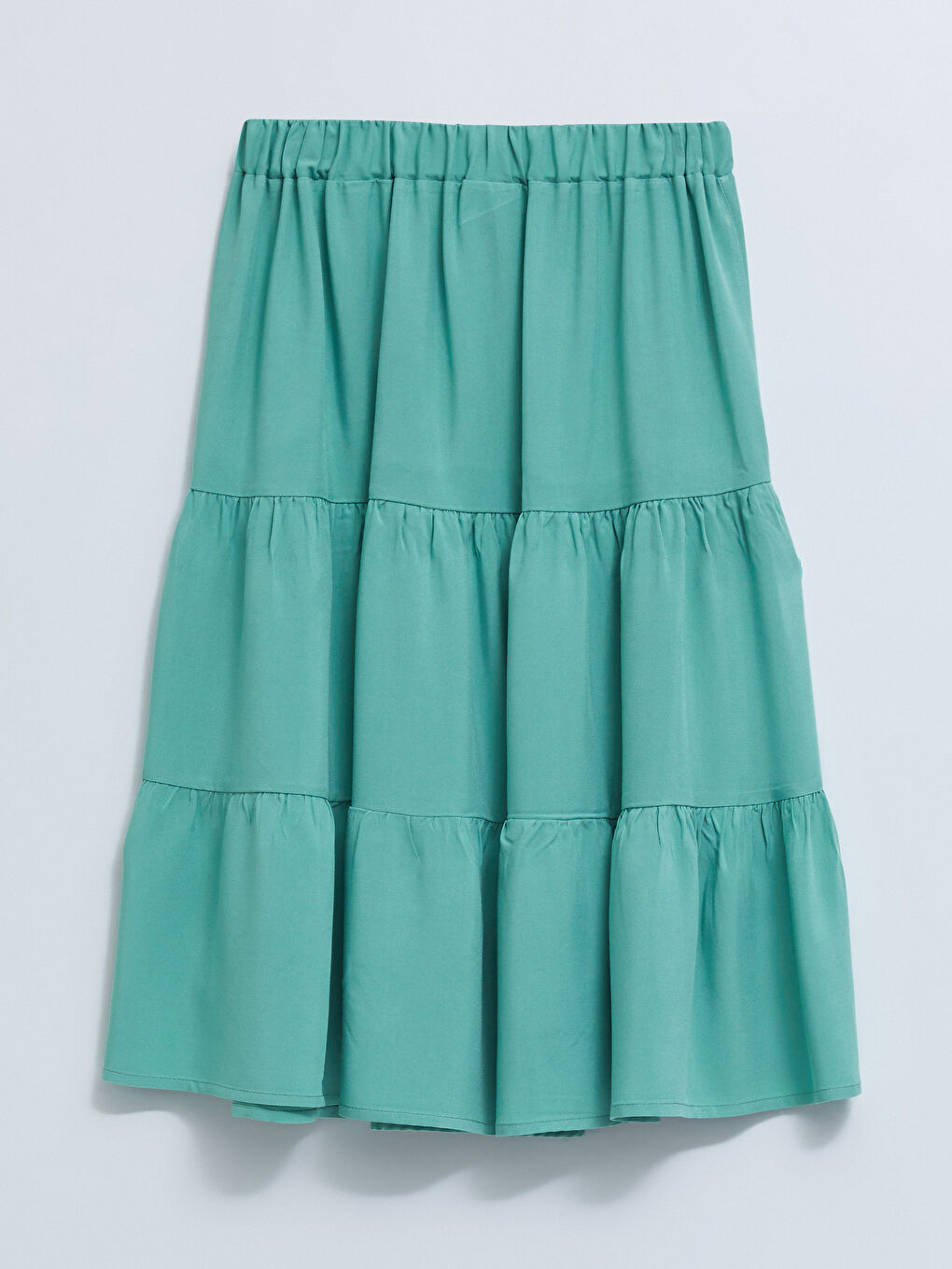 بلوزة وتنورة بناتي بياقة مربعة كم قصير بوبلين سادة-2