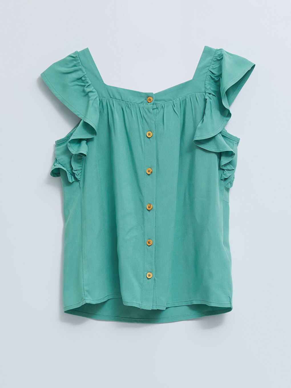 بلوزة وتنورة بناتي بياقة مربعة كم قصير بوبلين سادة-3