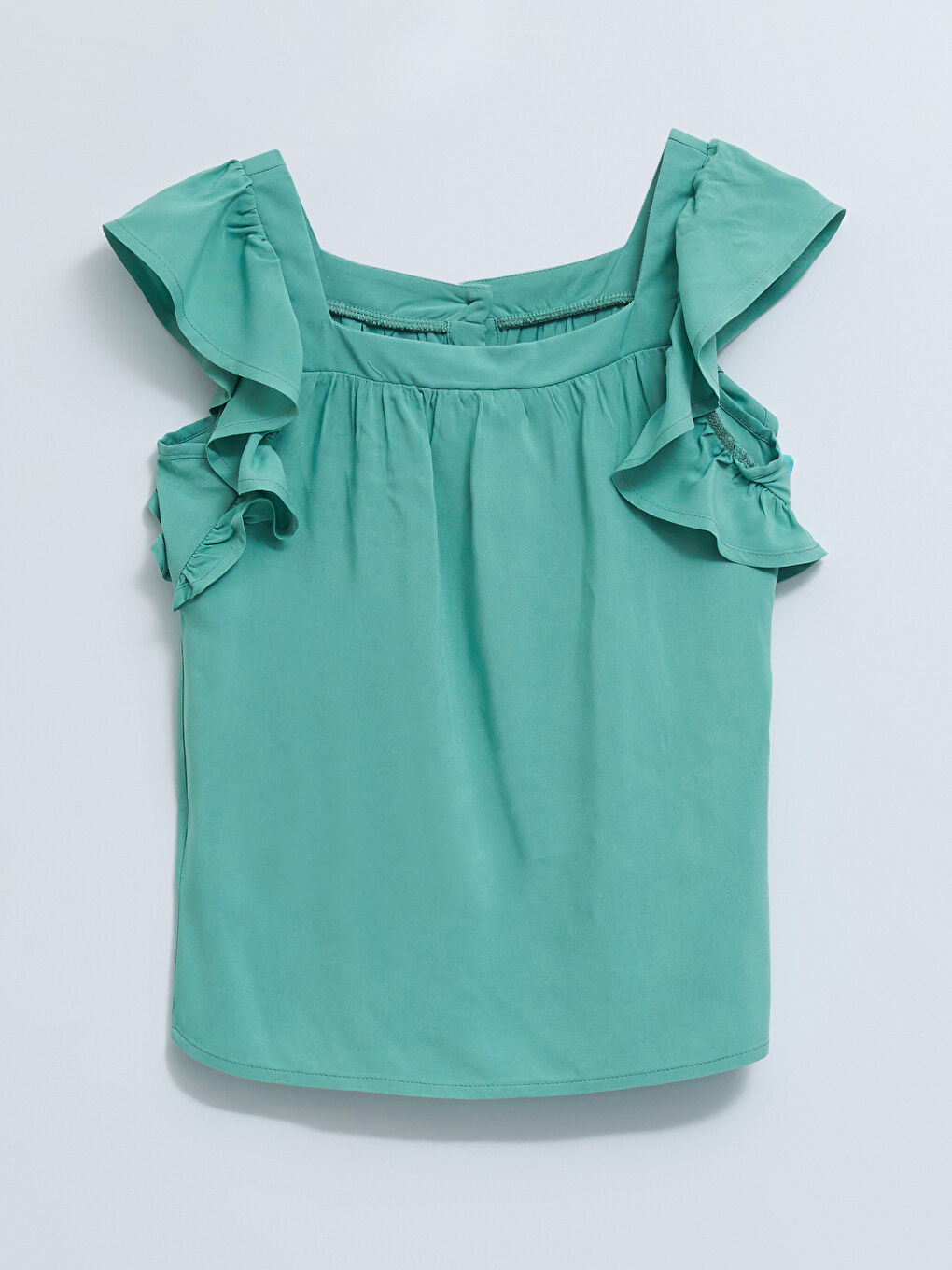 بلوزة وتنورة بناتي بياقة مربعة كم قصير بوبلين سادة-4