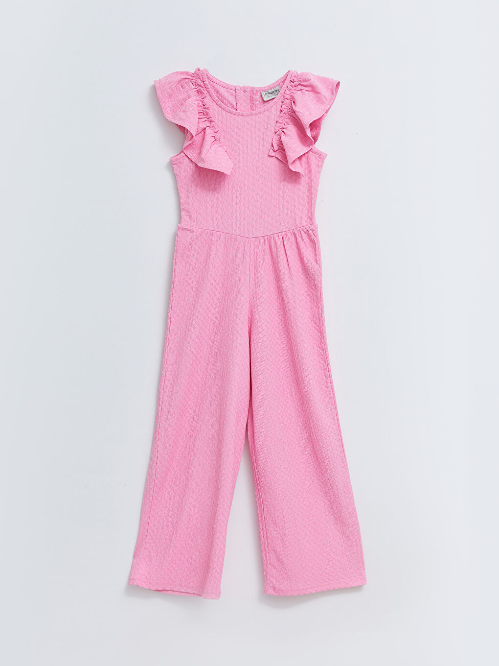 Crew Neck Self Patterned Short Sleeve Girls Overalls
