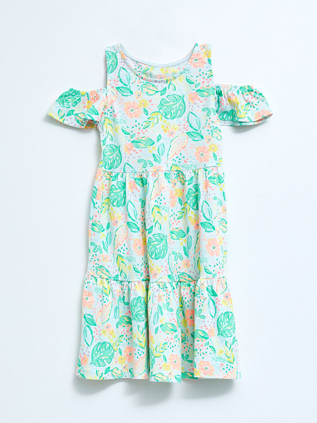 Платье для девочек с круглым вырезом, узором и короткими рукавами