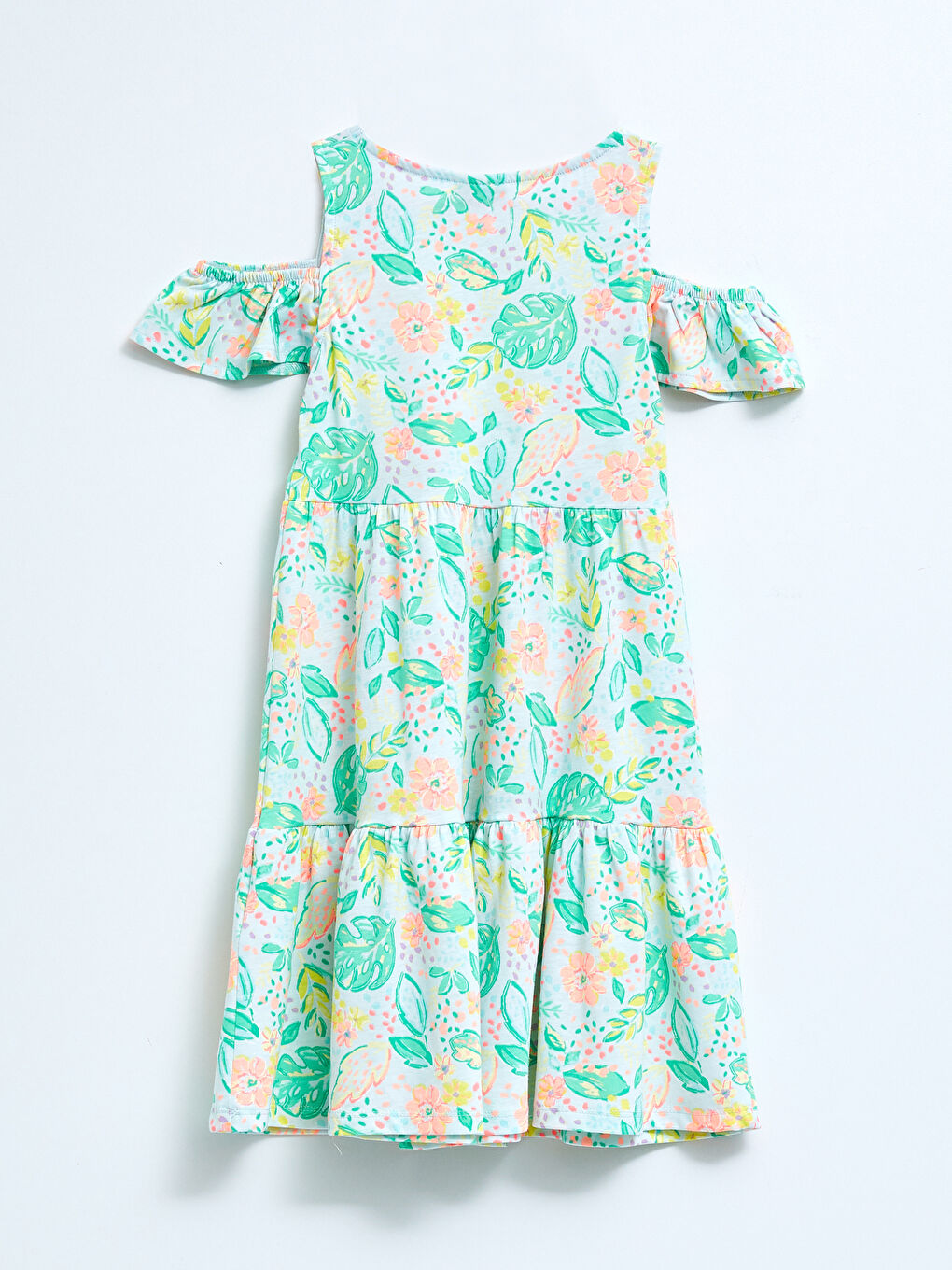 Платье для девочек с круглым вырезом, узором и короткими рукавами-1