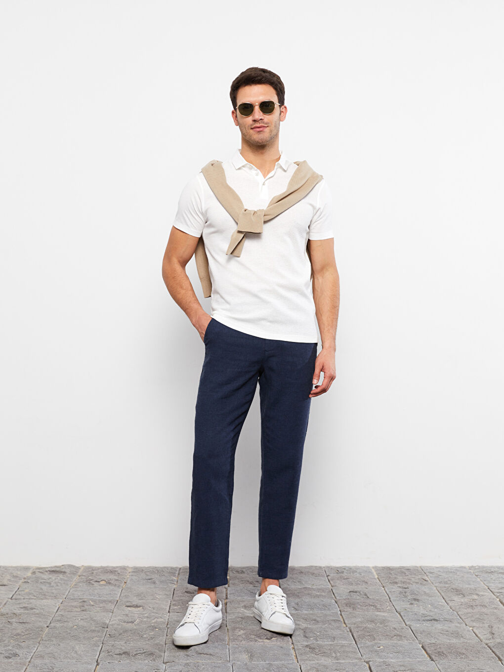 Ekru Polo Yaka Kısa Kollu Erkek Tişört