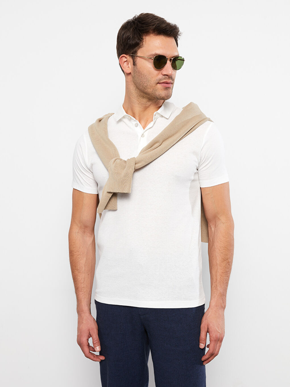 Ekru Polo Yaka Kısa Kollu Erkek Tişört-1
