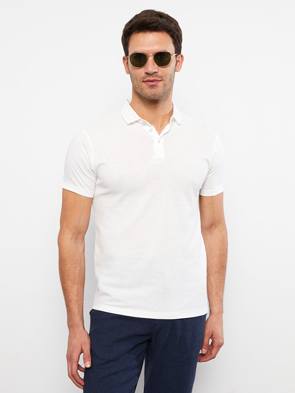 Ekru Polo Yaka Kısa Kollu Erkek Tişört-2