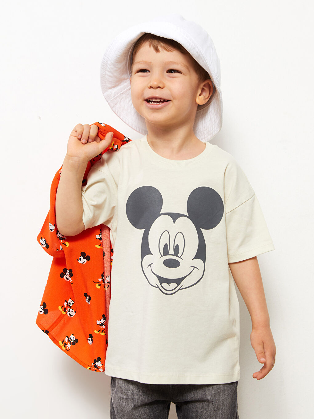 Crew Neck Short Sleeve Mickey Mouse Printed Baby Boys' T-Shirt