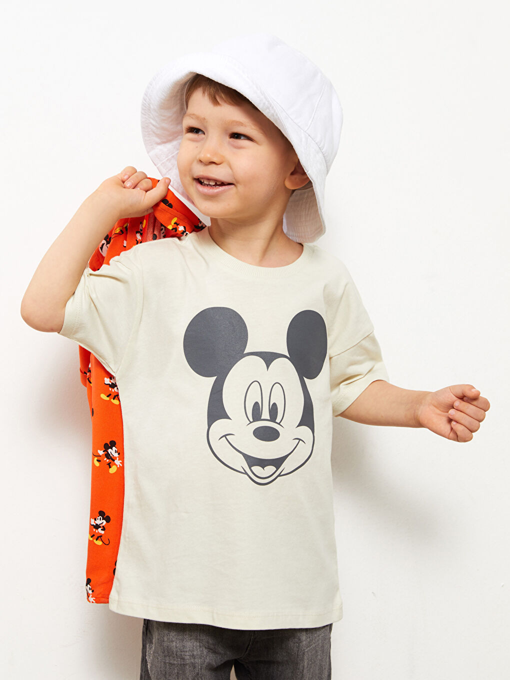 Crew Neck Short Sleeve Mickey Mouse Printed Baby Boys' T-Shirt-1