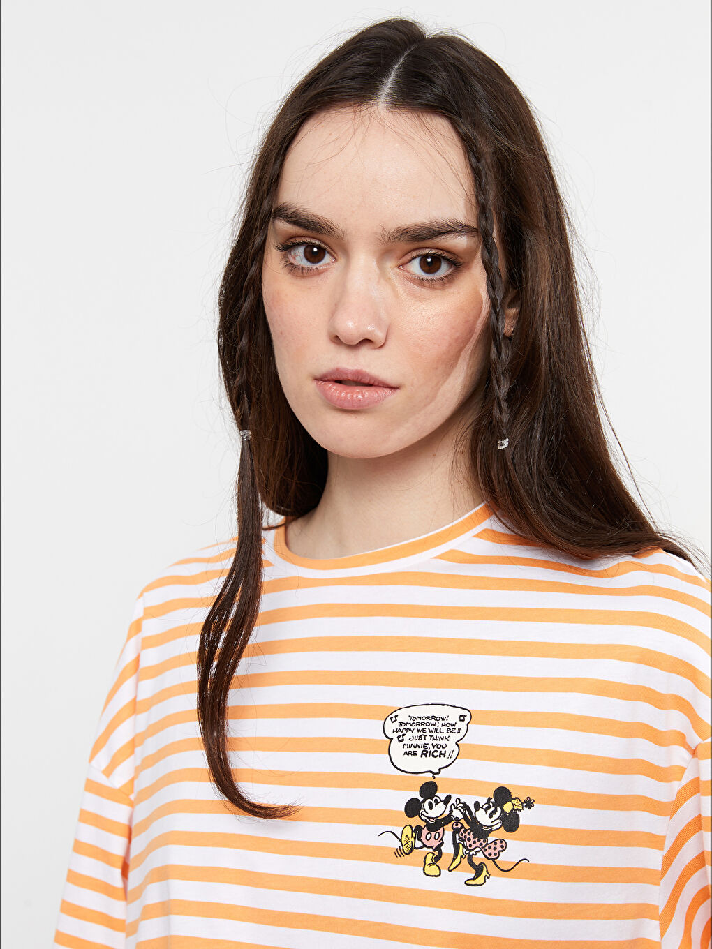 XSIDE Crew Neck Striped Mickey Mouse Printed Short Sleeve Women's