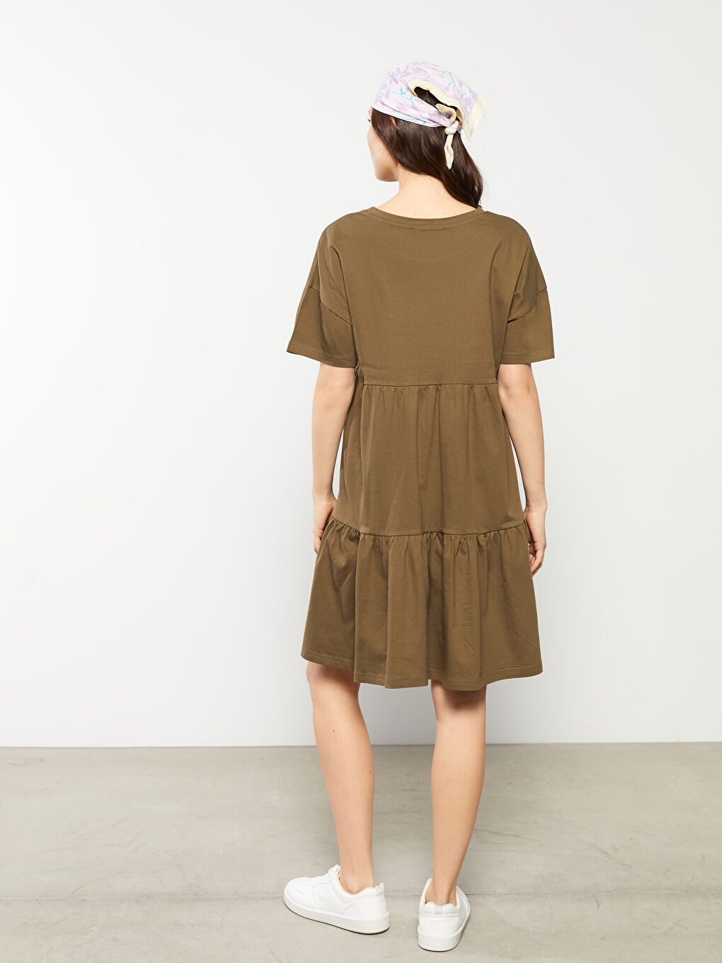 Crew Neck Straight Short Sleeve Cotton Maternity Dress -S2G641Z8-GYA
