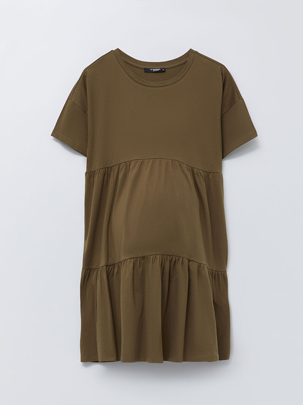Crew Neck Straight Short Sleeve Cotton Maternity Dress -S2G641Z8-GYA