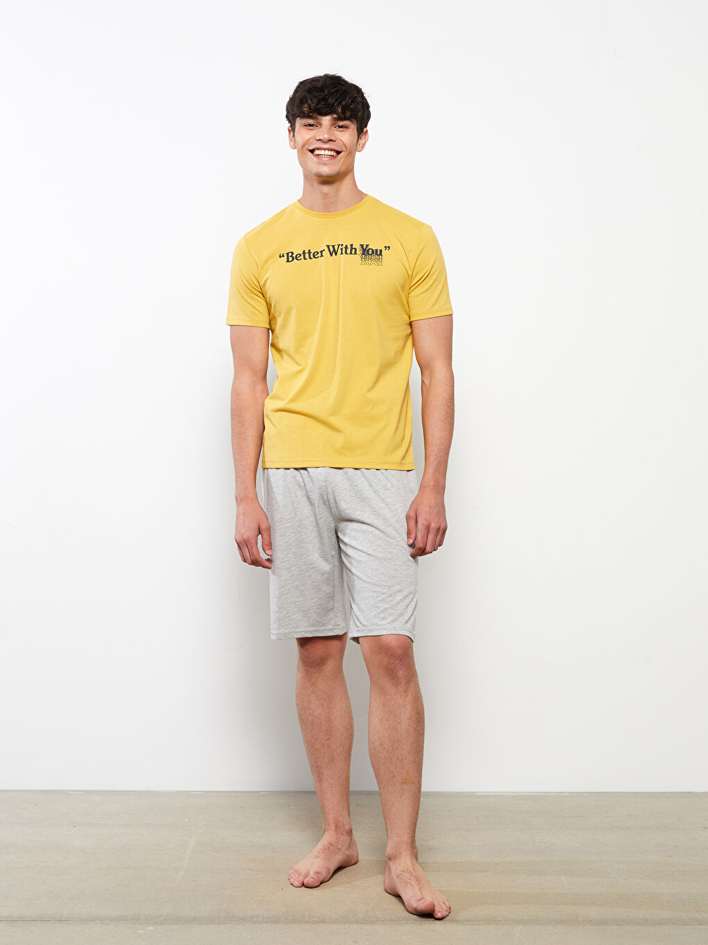 Sarı Standart Kalıp Erkek Pijama Takımı-1