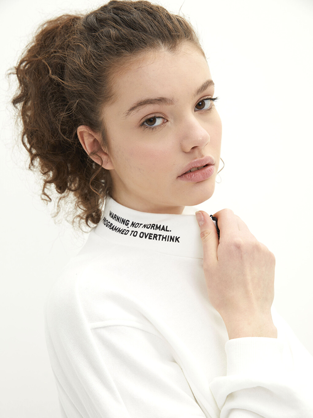 Long Sleeve Women's Sweatshirt with Stand Up Collar Letter Print-1