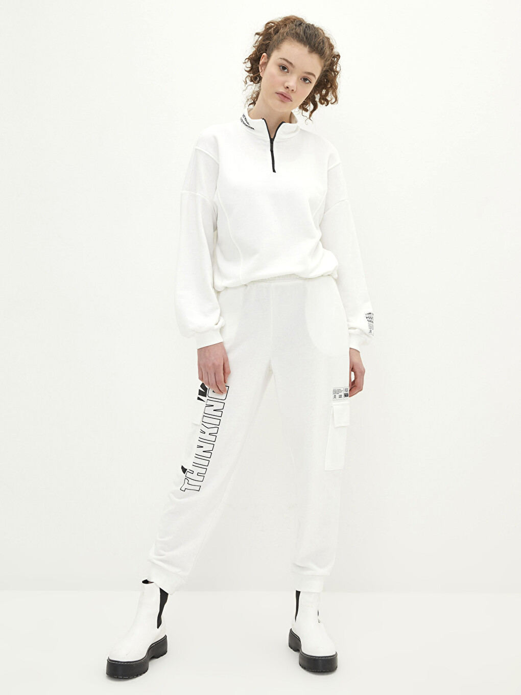 Long Sleeve Women's Sweatshirt with Stand Up Collar Letter Print-2