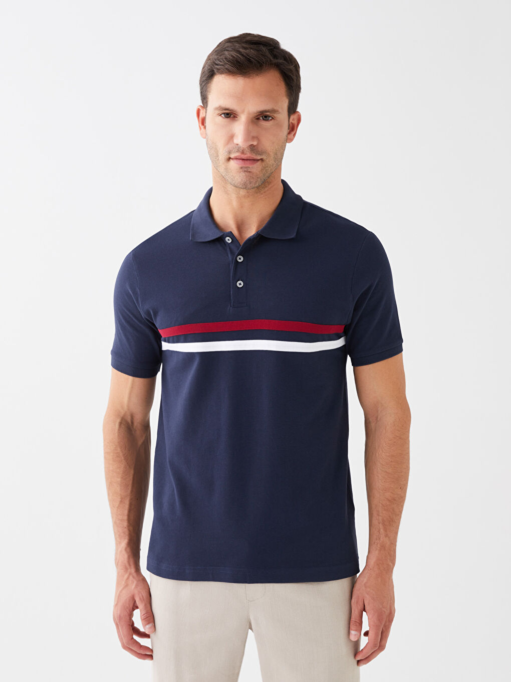 تي شيرت رجالي بياقة بولو كم قصير مخطط بيكيه